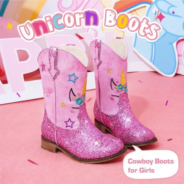 imageUnicorn Girls Cowgirl Boots Mid Calf Square Toe Glitter Toddler Western Cowboy Boot Little Kid Big Kid Riding Shoes Princess Dress Up Party Birthday DanceUnicorn Purple