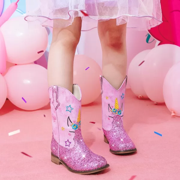 imageUnicorn Girls Cowgirl Boots Mid Calf Square Toe Glitter Toddler Western Cowboy Boot Little Kid Big Kid Riding Shoes Princess Dress Up Party Birthday DanceUnicorn Purple