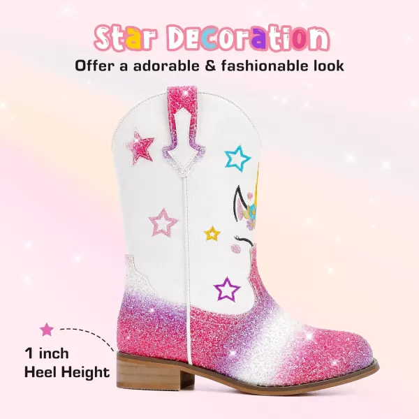imageUnicorn Girls Cowgirl Boots Mid Calf Square Toe Glitter Toddler Western Cowboy Boot Little Kid Big Kid Riding Shoes Princess Dress Up Party Birthday DanceUnicorn Multicolor