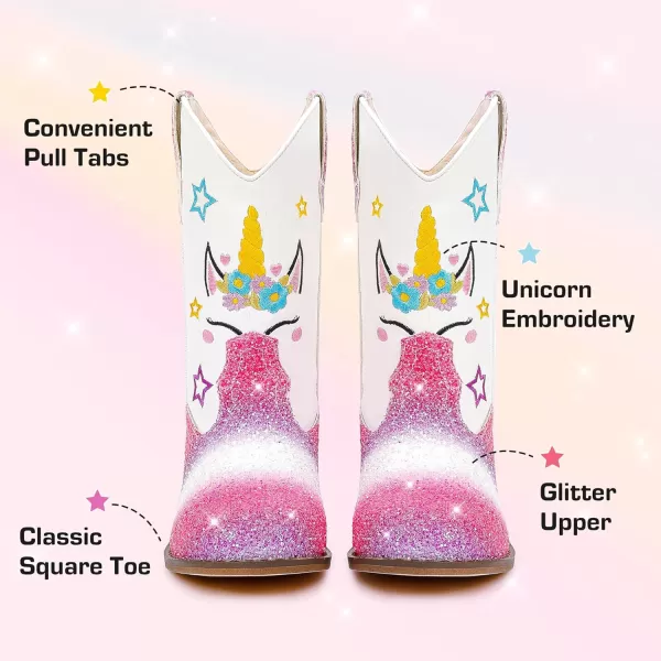 imageUnicorn Girls Cowgirl Boots Mid Calf Square Toe Glitter Toddler Western Cowboy Boot Little Kid Big Kid Riding Shoes Princess Dress Up Party Birthday DanceUnicorn Multicolor