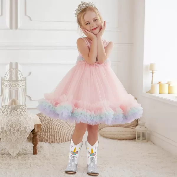 imageUnicorn Girls Cowgirl Boots Mid Calf Square Toe Glitter Toddler Western Cowboy Boot Little Kid Big Kid Riding Shoes Princess Dress Up Party Birthday DanceUnicorn White Silver