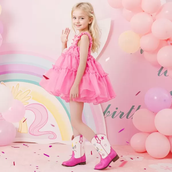 imageUnicorn Girls Cowgirl Boots Mid Calf Square Toe Glitter Toddler Western Cowboy Boot Little Kid Big Kid Riding Shoes Princess Dress Up Party Birthday DanceUnicorn White Pink