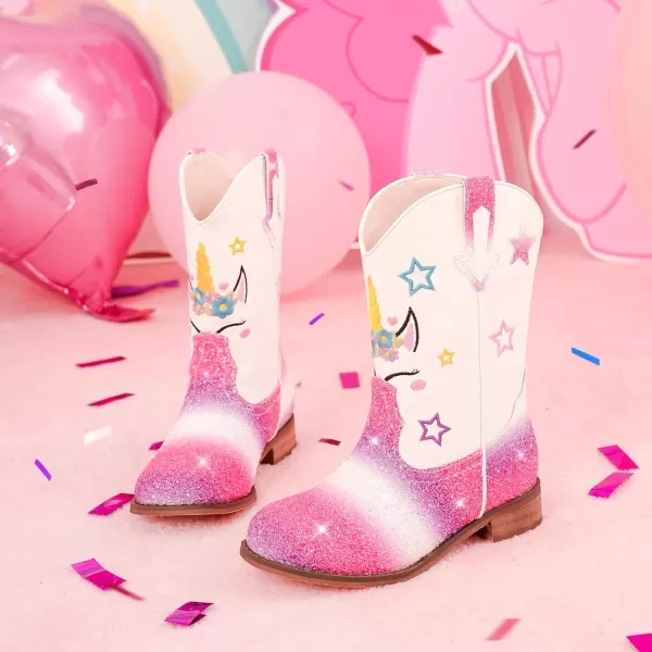 imageUnicorn Girls Cowgirl Boots Mid Calf Square Toe Glitter Toddler Western Cowboy Boot Little Kid Big Kid Riding Shoes Princess Dress Up Party Birthday DanceUnicorn Multicolor