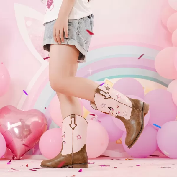 imageUnicorn Girls Cowgirl Boots Mid Calf Square Toe Glitter Toddler Western Cowboy Boot Little Kid Big Kid Riding Shoes Princess Dress Up Party Birthday DanceUnicorn Pink Brown