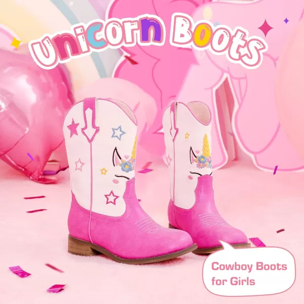 imageUnicorn Girls Cowgirl Boots Mid Calf Square Toe Glitter Toddler Western Cowboy Boot Little Kid Big Kid Riding Shoes Princess Dress Up Party Birthday DanceUnicorn White Pink