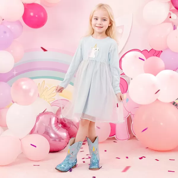 imageUnicorn Girls Cowgirl Boots Mid Calf Square Toe Glitter Toddler Western Cowboy Boot Little Kid Big Kid Riding Shoes Princess Dress Up Party Birthday DanceUnicorn Blue
