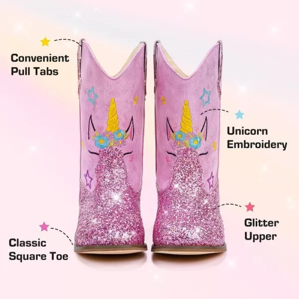 imageUnicorn Girls Cowgirl Boots Mid Calf Square Toe Glitter Toddler Western Cowboy Boot Little Kid Big Kid Riding Shoes Princess Dress Up Party Birthday DanceUnicorn Purple