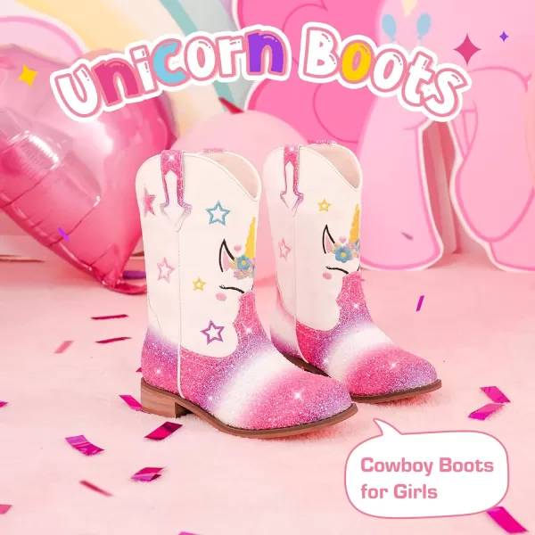 imageUnicorn Girls Cowgirl Boots Mid Calf Square Toe Glitter Toddler Western Cowboy Boot Little Kid Big Kid Riding Shoes Princess Dress Up Party Birthday DanceUnicorn Multicolor