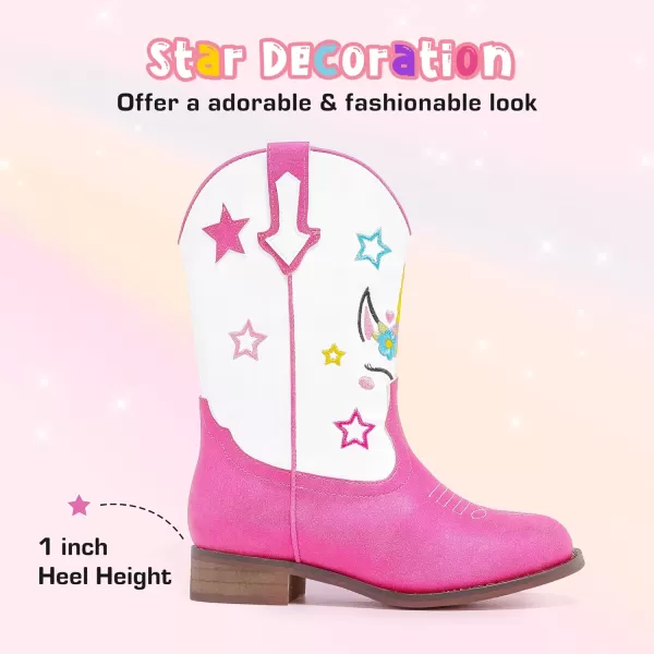 imageUnicorn Girls Cowgirl Boots Mid Calf Square Toe Glitter Toddler Western Cowboy Boot Little Kid Big Kid Riding Shoes Princess Dress Up Party Birthday DanceUnicorn White Pink