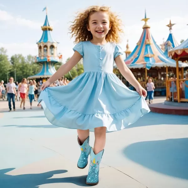 imageUnicorn Girls Cowgirl Boots Mid Calf Square Toe Glitter Toddler Western Cowboy Boot Little Kid Big Kid Riding Shoes Princess Dress Up Party Birthday DanceUnicorn Blue