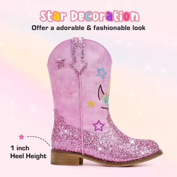 imageUnicorn Girls Cowgirl Boots Mid Calf Square Toe Glitter Toddler Western Cowboy Boot Little Kid Big Kid Riding Shoes Princess Dress Up Party Birthday DanceUnicorn Purple
