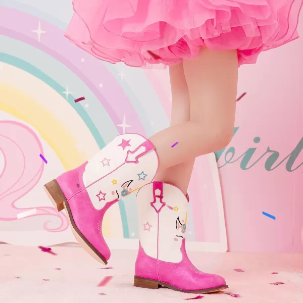 imageUnicorn Girls Cowgirl Boots Mid Calf Square Toe Glitter Toddler Western Cowboy Boot Little Kid Big Kid Riding Shoes Princess Dress Up Party Birthday DanceUnicorn White Pink