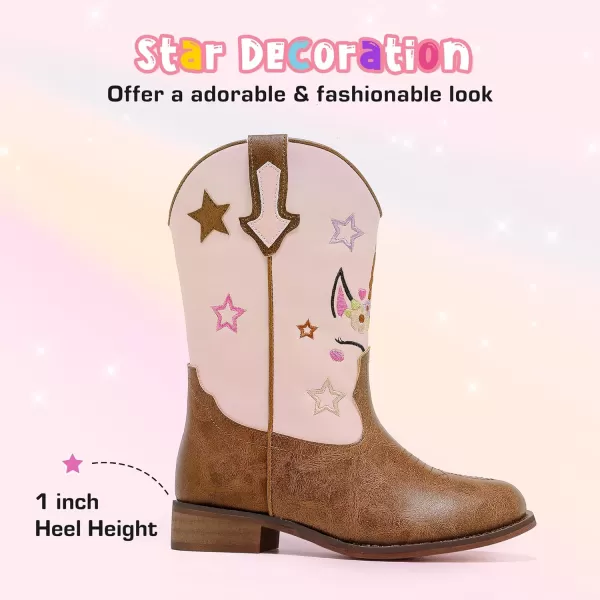 imageUnicorn Girls Cowgirl Boots Mid Calf Square Toe Glitter Toddler Western Cowboy Boot Little Kid Big Kid Riding Shoes Princess Dress Up Party Birthday DanceUnicorn Pink Brown