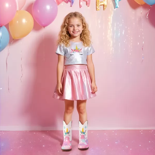 imageUnicorn Girls Cowgirl Boots Mid Calf Square Toe Glitter Toddler Western Cowboy Boot Little Kid Big Kid Riding Shoes Princess Dress Up Party Birthday DanceUnicorn White Rainbow
