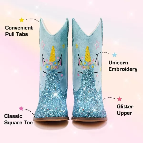 imageUnicorn Girls Cowgirl Boots Mid Calf Square Toe Glitter Toddler Western Cowboy Boot Little Kid Big Kid Riding Shoes Princess Dress Up Party Birthday DanceUnicorn Blue