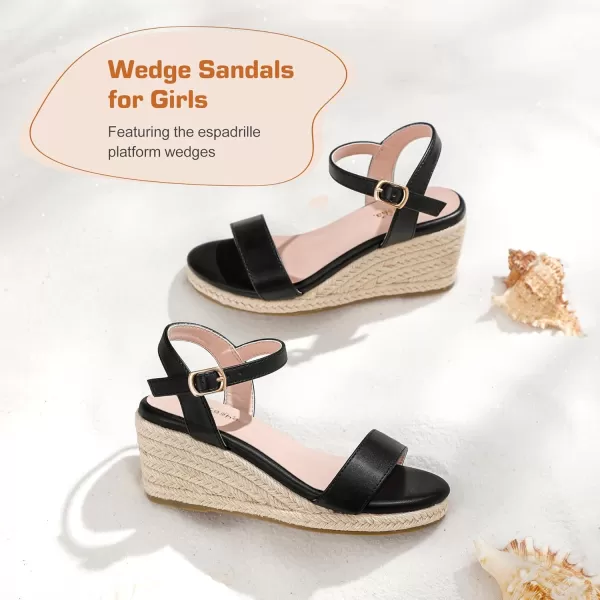 imageWedge Sandals for Girls Espadrille Dressy Platform Sandals Open Toe Ankle Strap Summer Girls Heel Little Big KidBlack
