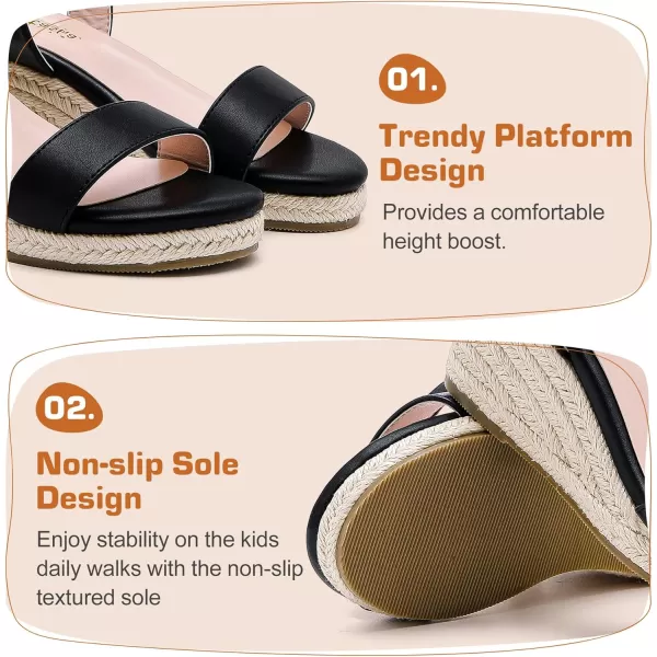 imageWedge Sandals for Girls Espadrille Dressy Platform Sandals Open Toe Ankle Strap Summer Girls Heel Little Big KidBlack