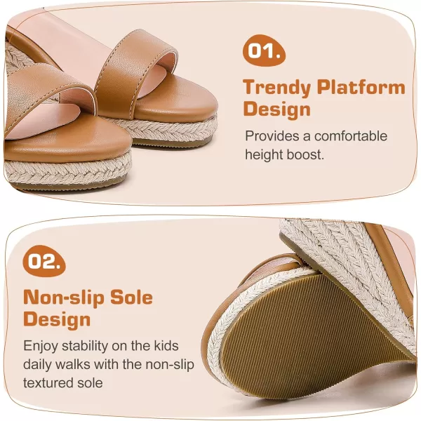 imageWedge Sandals for Girls Espadrille Dressy Platform Sandals Open Toe Ankle Strap Summer Girls Heel Little Big KidKhaki