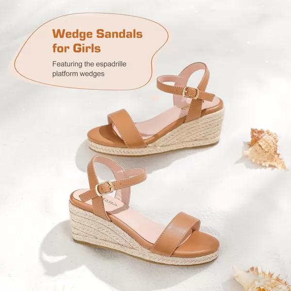 imageWedge Sandals for Girls Espadrille Dressy Platform Sandals Open Toe Ankle Strap Summer Girls Heel Little Big KidKhaki