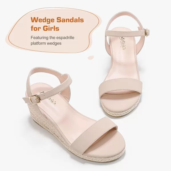 imageWedge Sandals for Girls Espadrille Dressy Platform Sandals Open Toe Ankle Strap Summer Girls Heel Little Big KidNubuck Nude