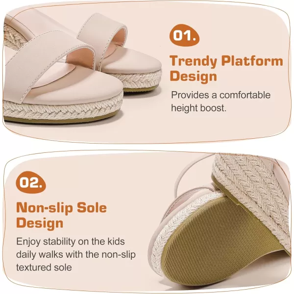 imageWedge Sandals for Girls Espadrille Dressy Platform Sandals Open Toe Ankle Strap Summer Girls Heel Little Big KidNubuck Nude