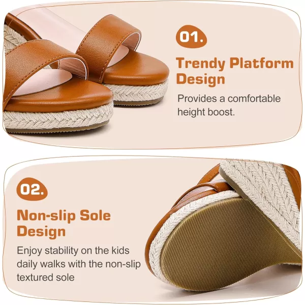 imageWedge Sandals for Girls Espadrille Dressy Platform Sandals Open Toe Ankle Strap Summer Girls Heel Little Big KidTan