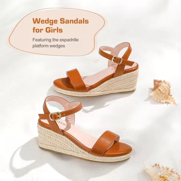 imageWedge Sandals for Girls Espadrille Dressy Platform Sandals Open Toe Ankle Strap Summer Girls Heel Little Big KidTan