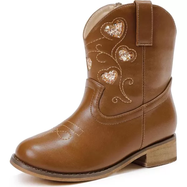 imageCowboy Boots for Kids Western Little Girl Cowgirl Boots Toddler Horse Riding Ankle Boots Birthday PartyBrown