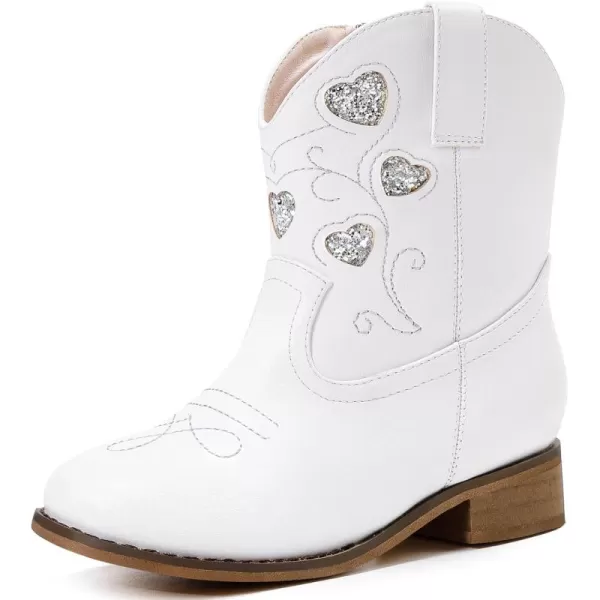 imageCowboy Boots for Kids Western Little Girl Cowgirl Boots Toddler Horse Riding Ankle Boots Birthday PartyWhite