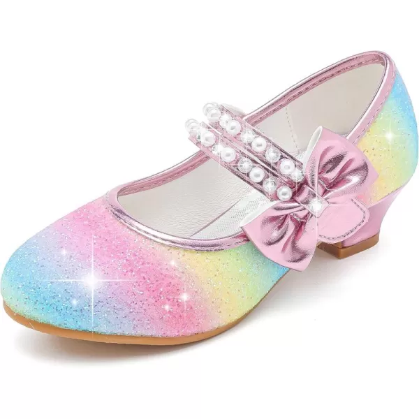 imageGirls Dress Shoes Girls Heel Flower Girl Shoes Girls Low Heel Pump Glitter Princess Heels Birthday Christmas Wedding Party Shoes for Toddler Little Big KidsPearl Sequins Rainbow