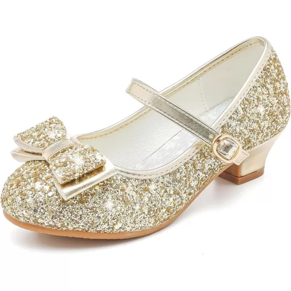 imageGirls Dress Shoes Glitter Princess Shoes Flower Girls Heels Birthday Christmas Wedding Party for Toddler Little Big KidBow Sequins Gold