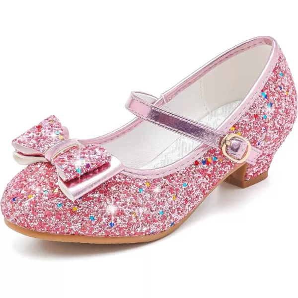 imageGirls Dress Shoes Glitter Princess Shoes Flower Girls Heels Birthday Christmas Wedding Party for Toddler Little Big KidBow Sequins Pink