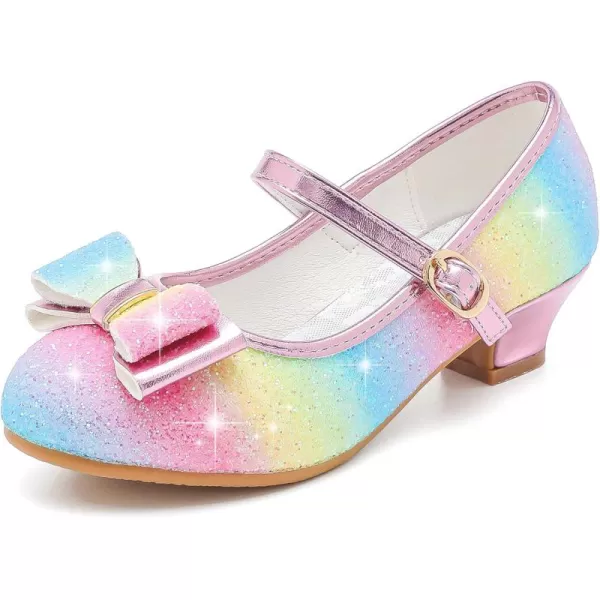 imageGirls Dress Shoes Glitter Princess Shoes Flower Girls Heels Birthday Christmas Wedding Party for Toddler Little Big KidBow Sequins Rainbow