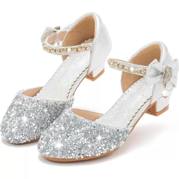 imageGirls Sandals Closed Toe Heels Wedding Party Girls Dress Shoes Toddler Little Big KidSilver