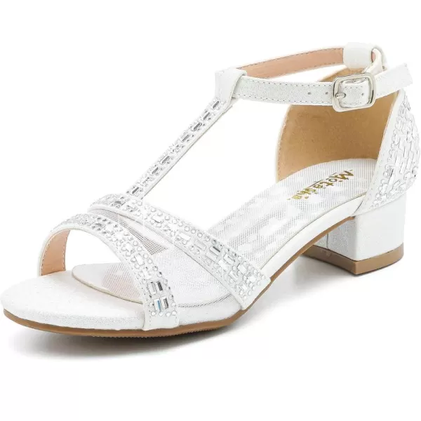 imageGirls Sandals Low Heel Dress Pump Open Toe T Strap Rhinestone Sandals Wedding Party Prom Shoes Little Big KidsTstrap White