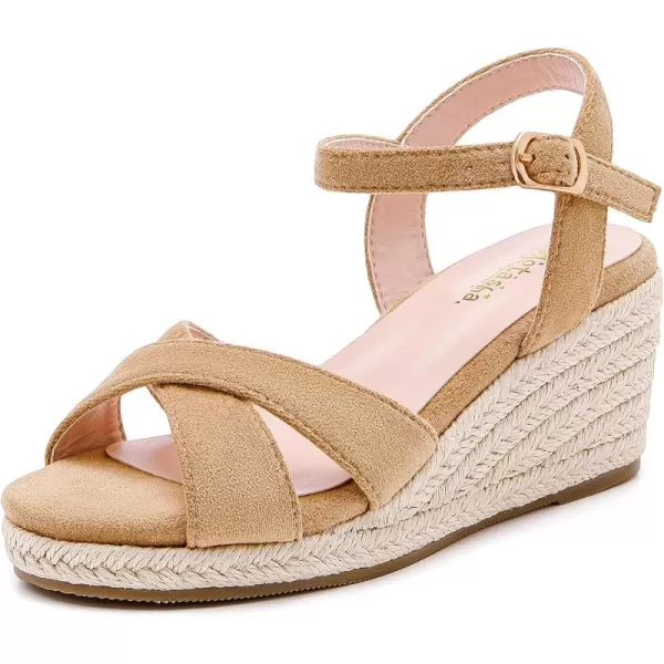 imageGirls Wedge Sandals Espadrilles Flatform Open Toe Ankle Strap Dressy Girls Heels Summer Shoes Little Big KidKhaki