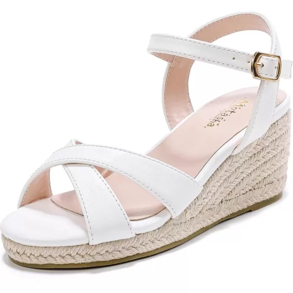 imageGirls Wedge Sandals Espadrilles Flatform Open Toe Ankle Strap Dressy Girls Heels Summer Shoes Little Big KidPu White