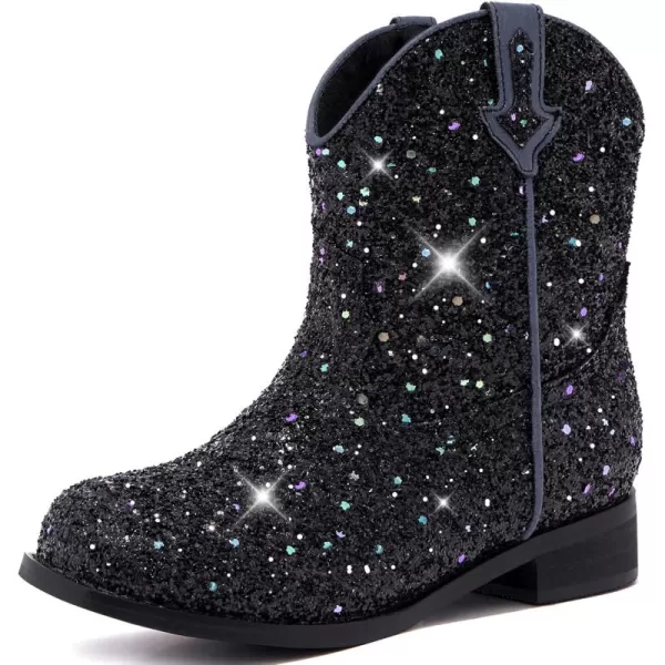 imageToddler Girls Cowgirl Boots Western Glitter Cowboy Boot Ankle Boots Little Kids Big Kid Horse Riding Shoes Party Birthday Dress Up DanceBlack Glitter