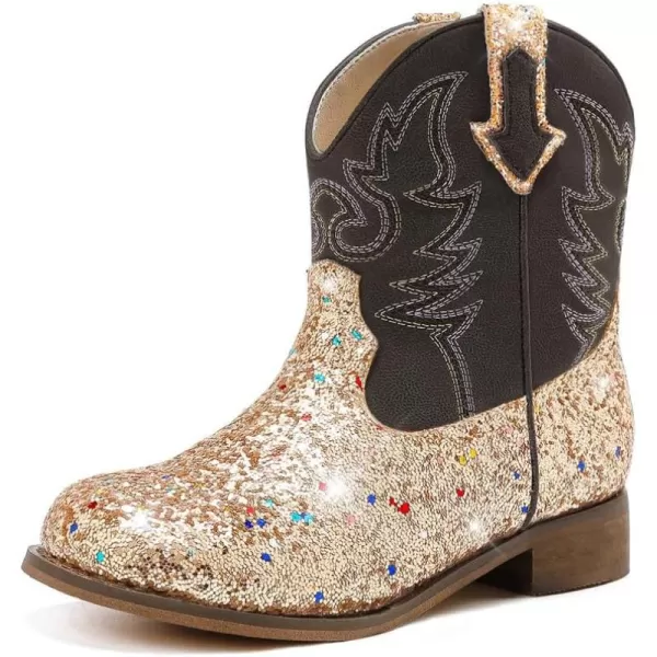 imageToddler Girls Cowgirl Boots Western Glitter Cowboy Boot Ankle Boots Little Kids Big Kid Horse Riding Shoes Party Birthday Dress Up DanceGold Sequins