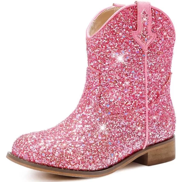 imageToddler Girls Cowgirl Boots Western Glitter Cowboy Boot Ankle Boots Little Kids Big Kid Horse Riding Shoes Party Birthday Dress Up DancePink Glitter