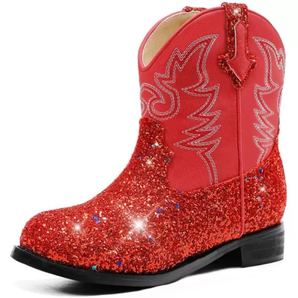 imageToddler Girls Cowgirl Boots Western Glitter Cowboy Boot Ankle Boots Little Kids Big Kid Horse Riding Shoes Party Birthday Dress Up DanceRed Sequins