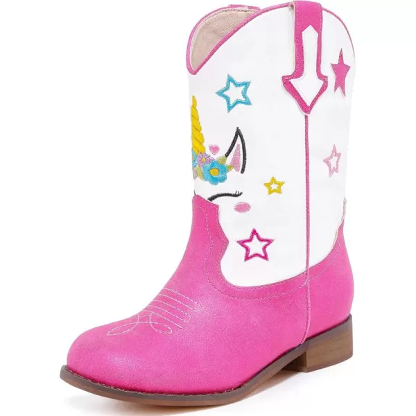 imageUnicorn Girls Cowgirl Boots Mid Calf Square Toe Glitter Toddler Western Cowboy Boot Little Kid Big Kid Riding Shoes Princess Dress Up Party Birthday DanceUnicorn White Pink