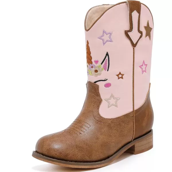 imageUnicorn Girls Cowgirl Boots Mid Calf Square Toe Glitter Toddler Western Cowboy Boot Little Kid Big Kid Riding Shoes Princess Dress Up Party Birthday DanceUnicorn Pink Brown