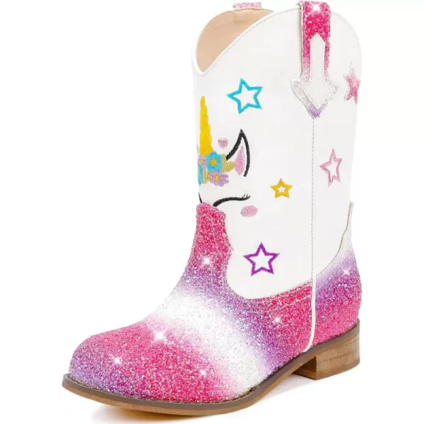imageUnicorn Girls Cowgirl Boots Mid Calf Square Toe Glitter Toddler Western Cowboy Boot Little Kid Big Kid Riding Shoes Princess Dress Up Party Birthday DanceUnicorn Multicolor
