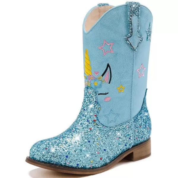 imageUnicorn Girls Cowgirl Boots Mid Calf Square Toe Glitter Toddler Western Cowboy Boot Little Kid Big Kid Riding Shoes Princess Dress Up Party Birthday DanceUnicorn Blue