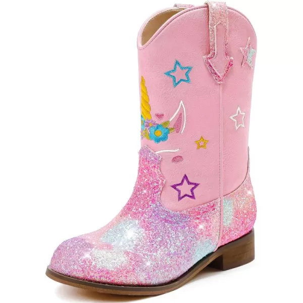 imageUnicorn Girls Cowgirl Boots Mid Calf Square Toe Glitter Toddler Western Cowboy Boot Little Kid Big Kid Riding Shoes Princess Dress Up Party Birthday DanceUnicorn Pink