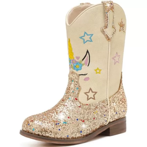 imageUnicorn Girls Cowgirl Boots Mid Calf Square Toe Glitter Toddler Western Cowboy Boot Little Kid Big Kid Riding Shoes Princess Dress Up Party Birthday DanceUnicorn Gold