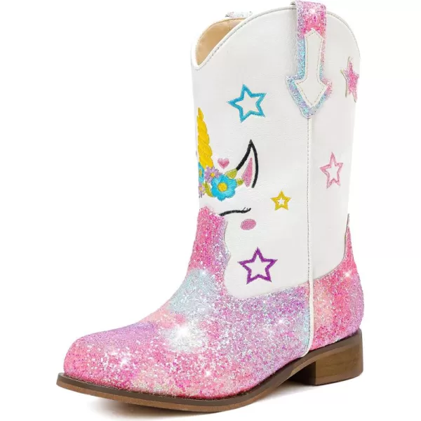 imageUnicorn Girls Cowgirl Boots Mid Calf Square Toe Glitter Toddler Western Cowboy Boot Little Kid Big Kid Riding Shoes Princess Dress Up Party Birthday DanceUnicorn White Rainbow