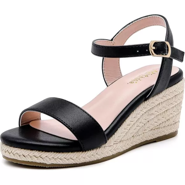 imageWedge Sandals for Girls Espadrille Dressy Platform Sandals Open Toe Ankle Strap Summer Girls Heel Little Big KidBlack