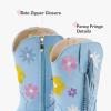 imageGirls Cowboy Boots Toddler Cowgirl Floral Embroidered Fringe Little Kids Western Boots Girl Riding Boot Birthday PartyBlue